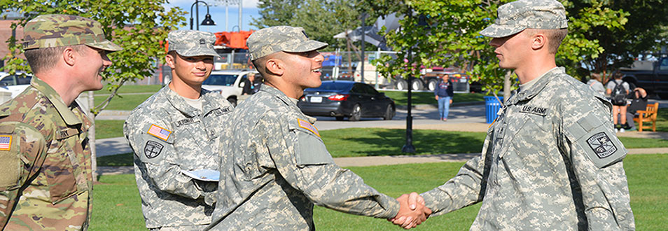 ROTC students shaking hands