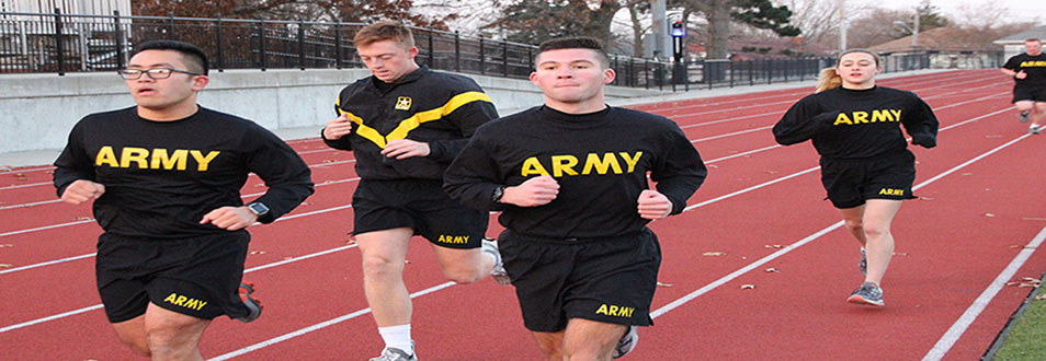 ROTC students running on a track